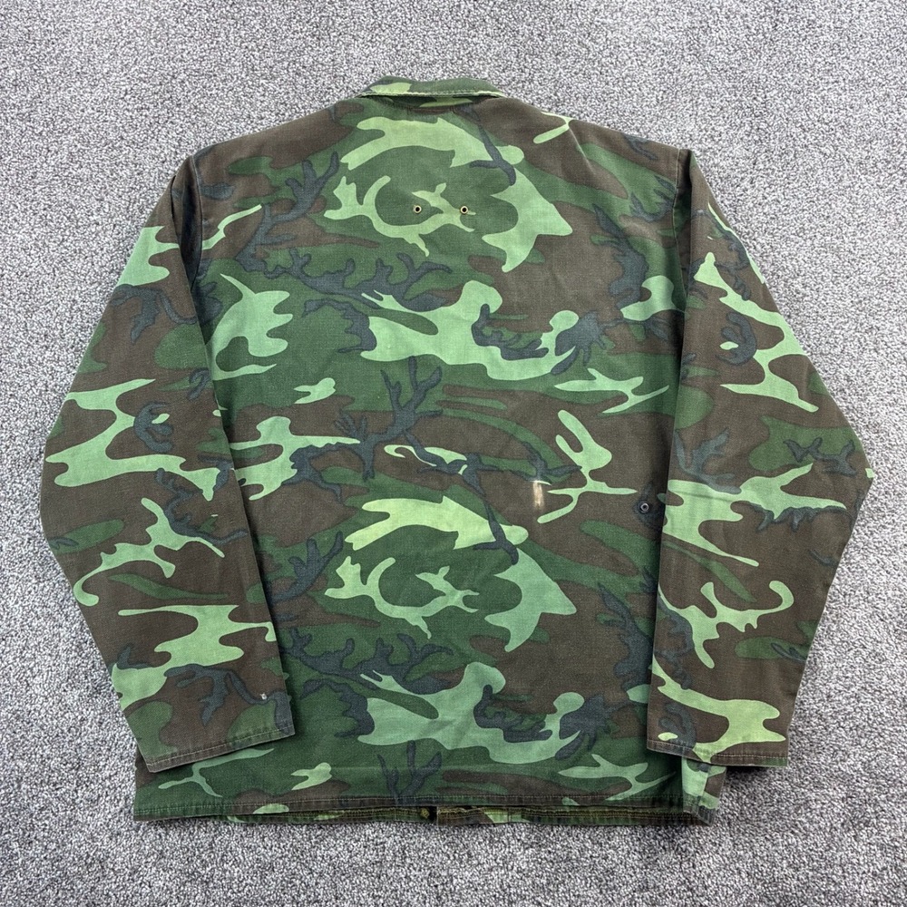Vintage 70s Camo Utility Jacket Mens XL Green Woodland Military Hunting Button - Picture 7 of 8